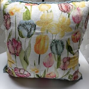 Floral Embroidered Throw Pillow